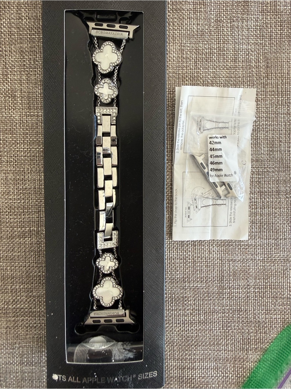 New!Silver and White Decorative Link Apple Watch Band by BCBG MaxAria